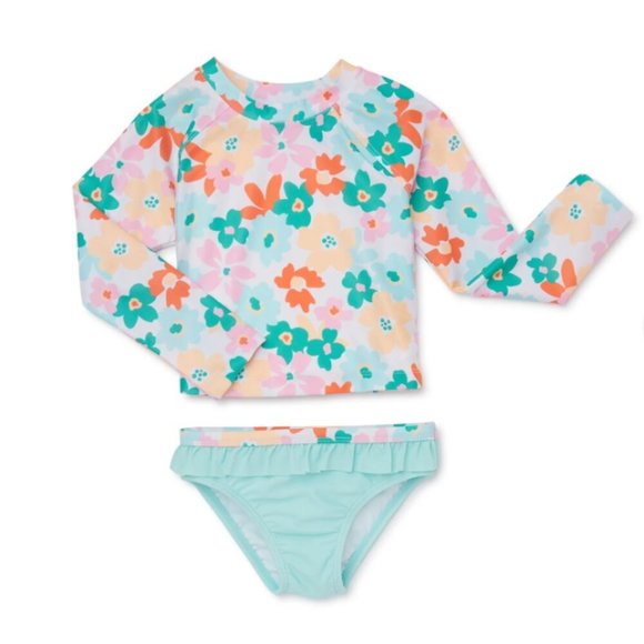 wonder nation Other - NWT Wonder Nation Toddler Girl Long Sleeve Rash Guard Set Aqua Reef Size 12M